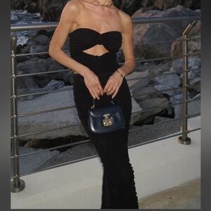 Ronny Kobo Black Strapless Top and Midi Skirt Set in Small